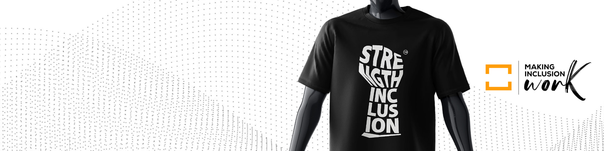 Black Salt House t-shirt with the 'Strength in Inclusion' typographic mark beside the Making Inclusion Work logo
